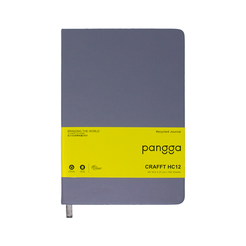 Libreta ecológica CRAFTT HC12 tamaño A5 (14.4 x 21 cm), con 100 hojas y cubierta dura hecha de botellas y papel reciclado. Ideal para notas, bocetos o diario. Diseño resistente, profesional y sustentable.