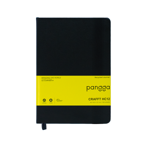 Libreta ecológica CRAFTT HC12 tamaño A5 (14.4 x 21 cm), con 100 hojas y cubierta dura hecha de botellas y papel reciclado. Ideal para notas, bocetos o diario. Diseño resistente, profesional y sustentable.