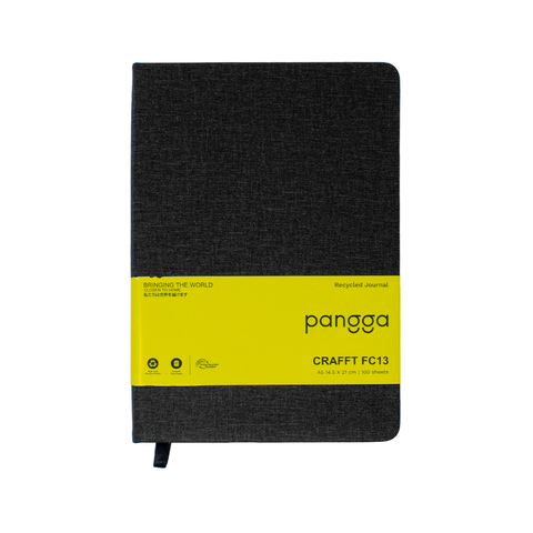Libreta ecológica CRAFTT FC13 tamaño A5  (14.4 x 21 cm), con 100 hojas y cubierta dura hecha de botellas y papel reciclado. Ideal para notas, bocetos o diario. Diseño resistente, profesional y sustentable.