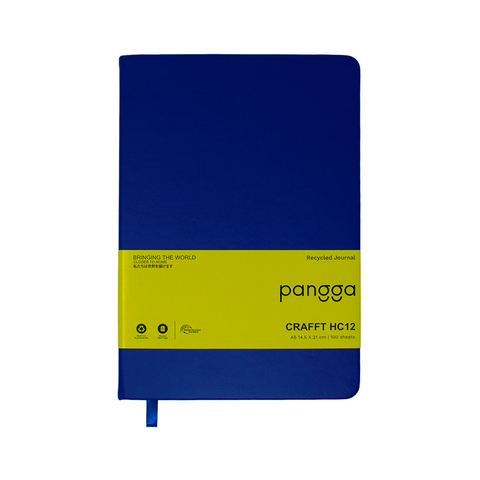 Libreta ecológica CRAFTT HC12 tamaño A5  (14.4 x 21 cm), con 100 hojas y cubierta dura hecha de botellas y papel reciclado. Ideal para notas, bocetos o diario. Diseño resistente, profesional y sustentable.