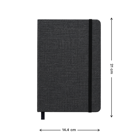 Libreta ecológica CRAFTT FC13 tamaño A5  (14.4 x 21 cm), con 100 hojas y cubierta dura hecha de botellas y papel reciclado. Ideal para notas, bocetos o diario. Diseño resistente, profesional y sustentable.