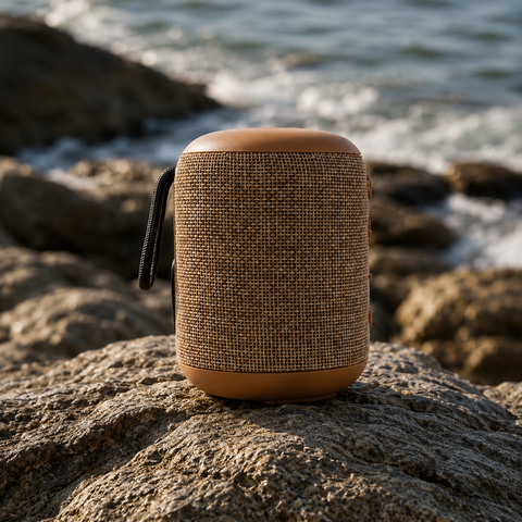 BOCINA ECO-BEATT TSS3 , Bluetooth, Inalámbrica , Resistente al Agua, Hecho de Material Eco-Wood y Yute con + De 15 Horas Continuas de Reproduccion y Sonido Superb-Bass.